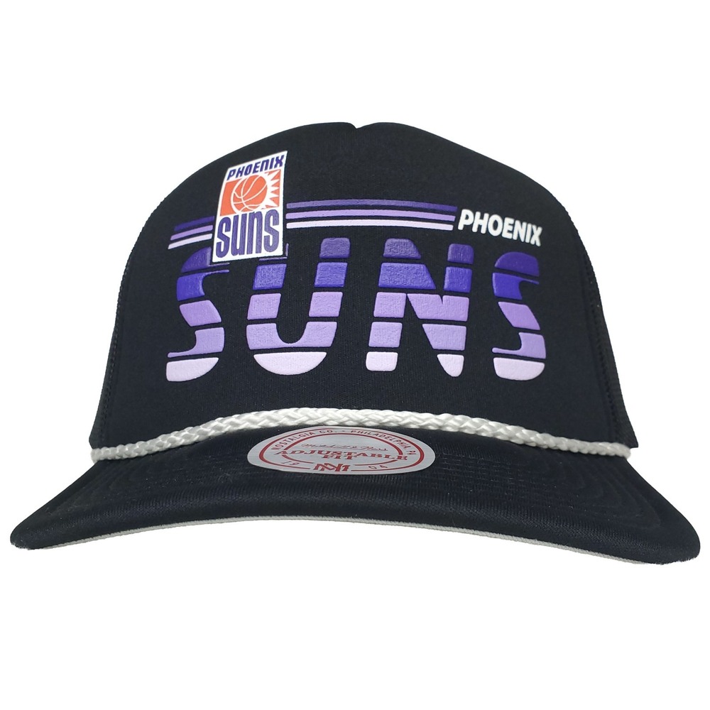 Phoenix Suns Mitchell & Ness NBA Trucker Snapback Hat Cap Puff Logo Black NWT